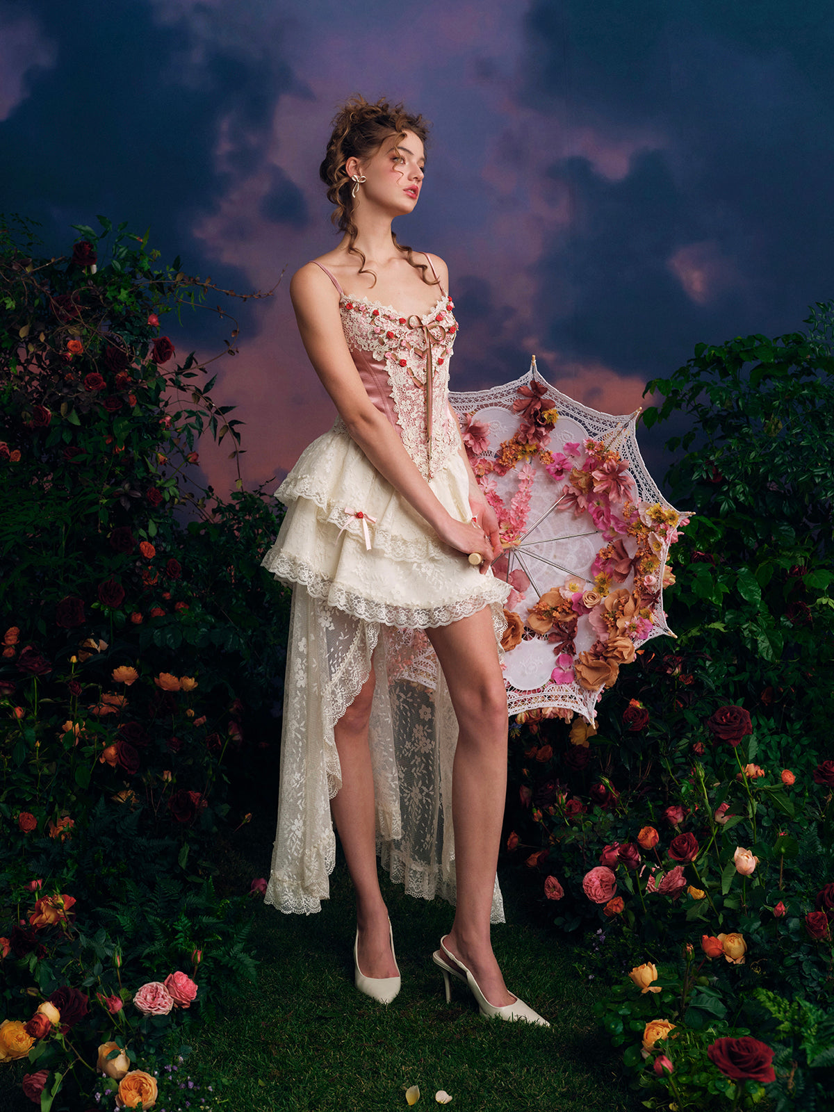 French sweet suspender suit fishbone corset waist slim lace skirt short homecoming dress R5150