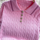 New versatile knit sweater two-piece suit short-sleeved top + high-waist pleated skirt R2305