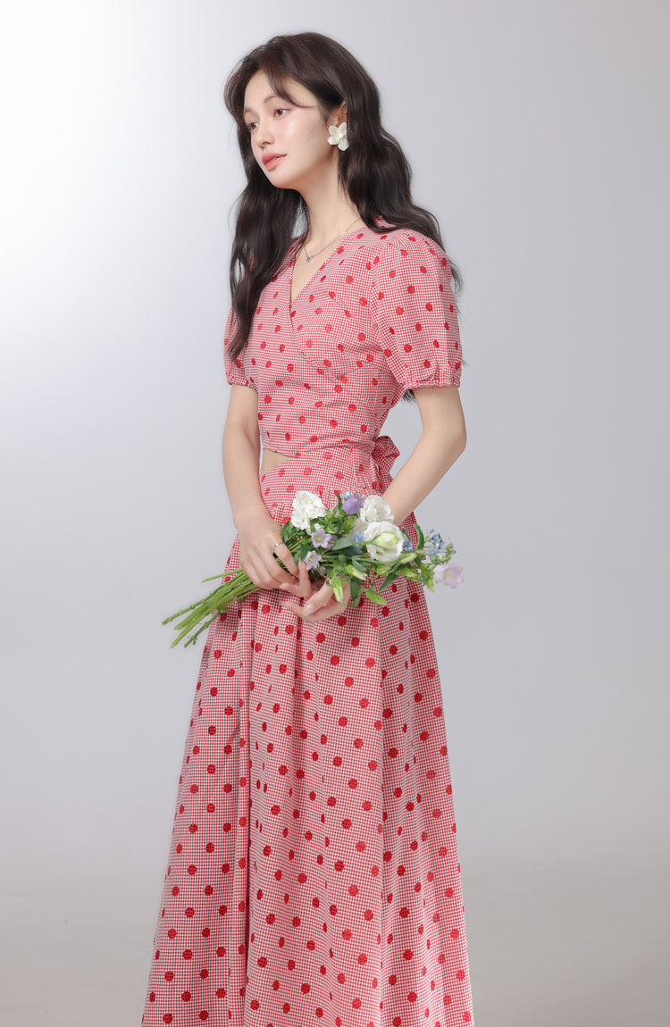 Retro pink polka dot dress 2025 new two-piece dress R1959