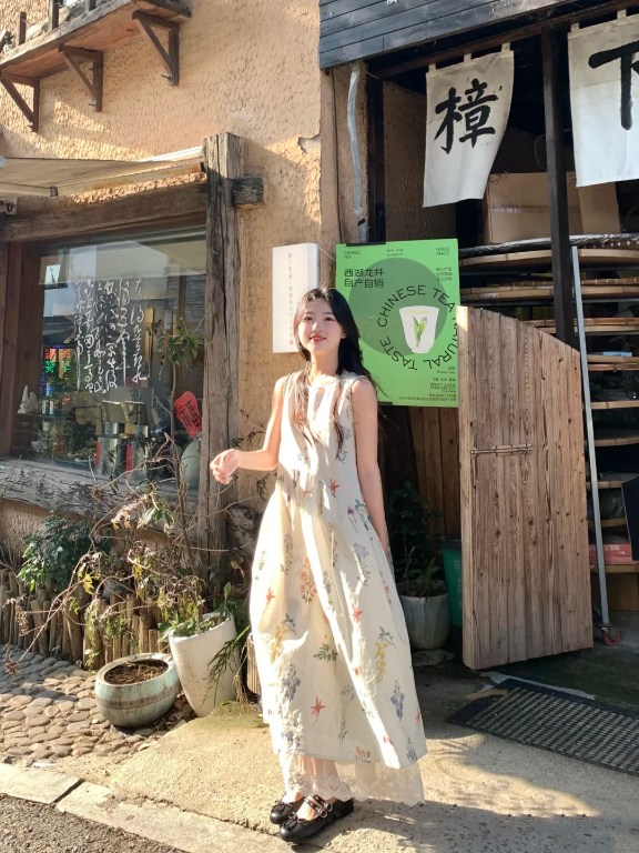 Sleeveless vest floral dress beautiful holiday style loose temperament long dress R0753