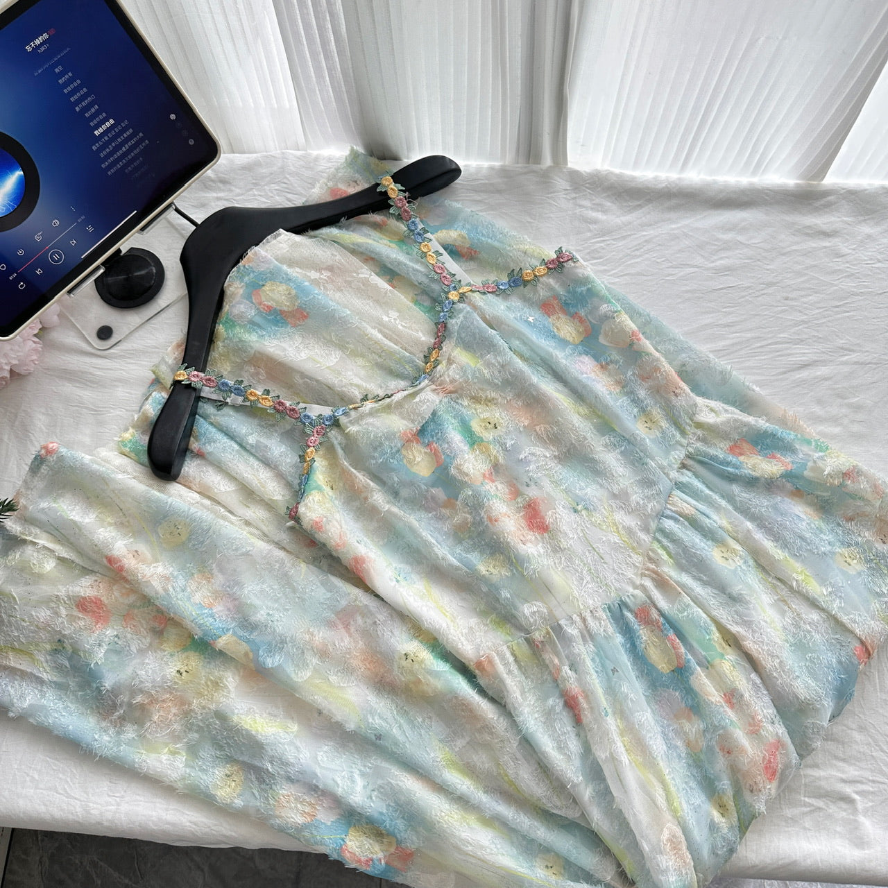 Monet Garden French suspenders floral summer new long skirt travel clothes R2117