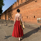 French square neck waist hip dress high waist sleeveless slim suspender dress slit long skirt R1434