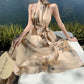 Retro high-end backless sexy halter neck dress waist temperament holiday long dress R1435