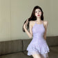 French lace halter neck pleated dress women's clothing summer sexy A-line short skirt R3152