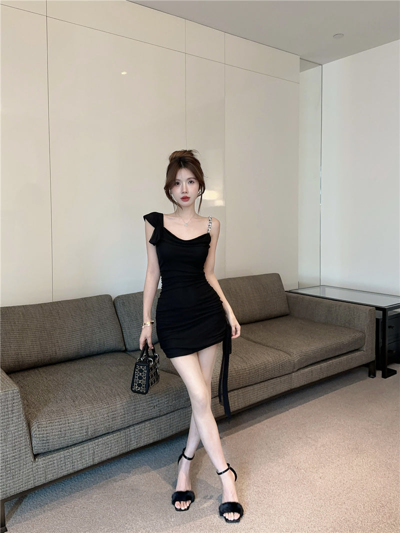 French suspender skirt women's summer petite pleated hip skirt irregular dress R3151