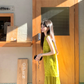 Green sleeveless dress for women, high-end fake two-piece temperament long dress R0770