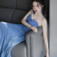 Dress blue wedding banquet high-end banquet temperament slim tube top dress R1624