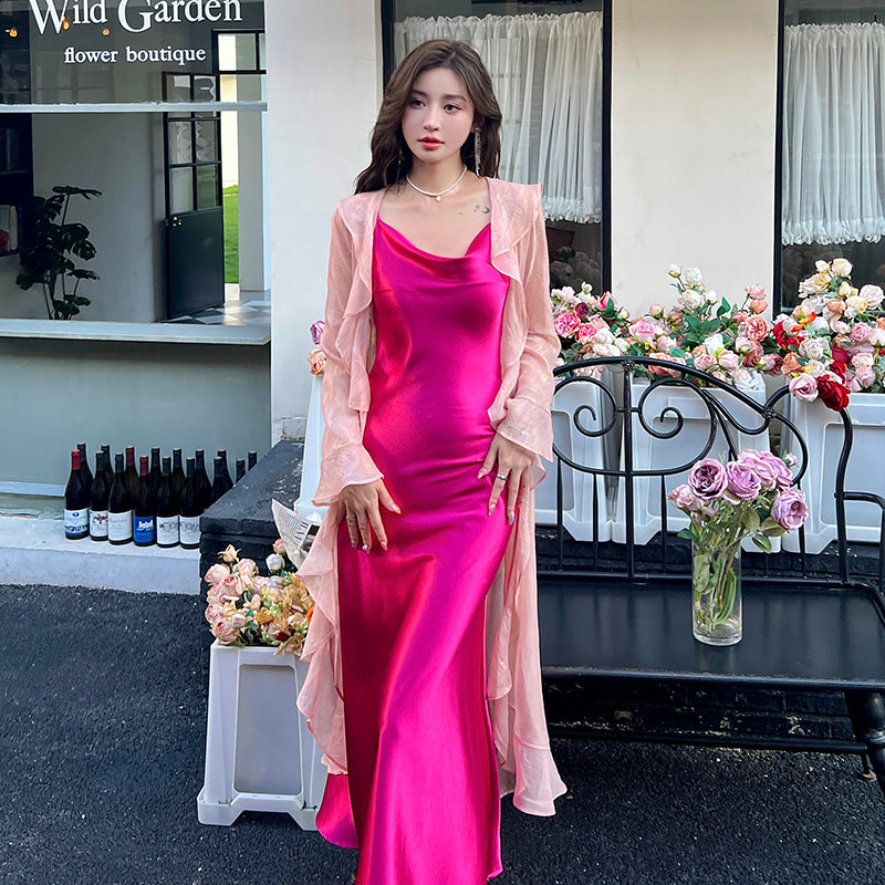 High-grade triacetate suspender dress exquisite dress lady temperament dress slim fit R0986