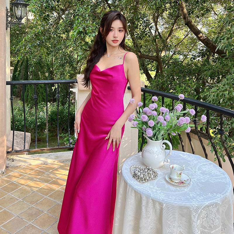 Swing collar suspender dress French silk satin dress sexy 2025 new high-end inner wear R0991