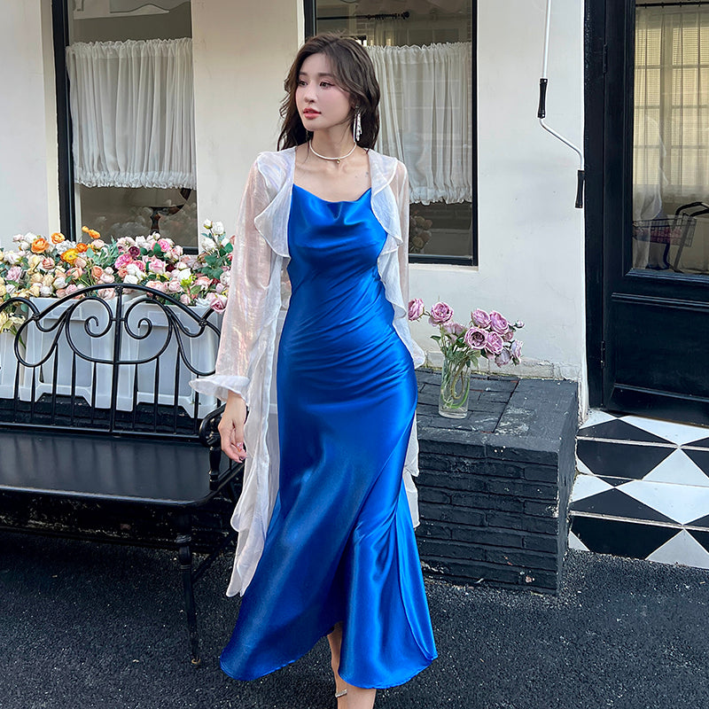 Acetate suspender dress 2025 new style wear texture high-end A-line temperament slim long skirt R0995