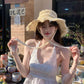 Holiday style outfit gentle temperament white halter neck top a-line skirt two-piece suit R0866