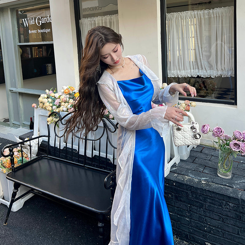 Acetate suspender dress 2025 new style wear texture high-end A-line temperament slim long skirt R0995