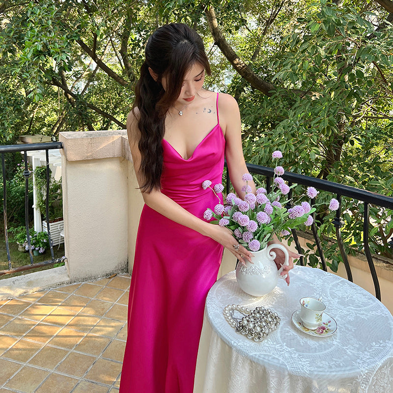 Swing collar suspender dress French silk satin dress sexy 2025 new high-end inner wear R0991