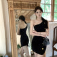 One-shoulder royal sister design little black dress waist slimming hip short dress R3713