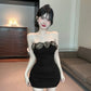Three-dimensional flower pure sexy dress one shoulder high-end design slimming vest short skirt R3714