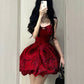 French Hepburn little red dress pure desire sweet spicy fluffy suspender dress princess dress R1644