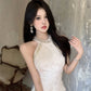 Birthday party small dress skirt high-end temperament heavy sequin halter neck dress R1768