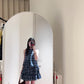 Retro blue sleeveless halter dress gentle temperament A-line short skirt R0817