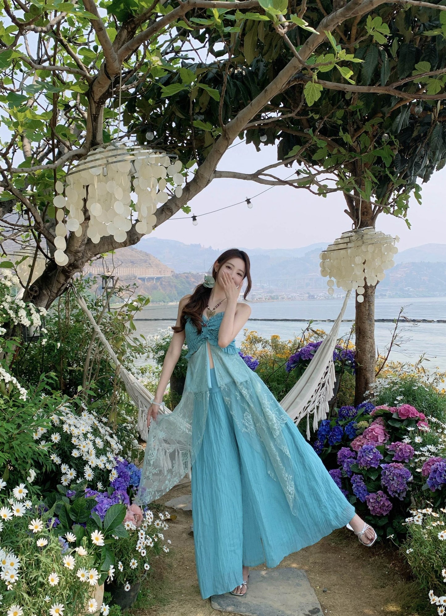 Beautiful unique green tube top casual wide leg pants two piece suit 2025 R0780