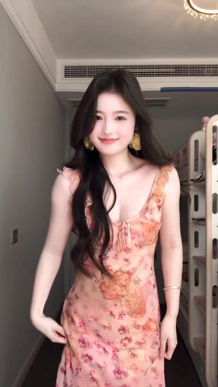 Pink floral suspender dress beautiful waist slim hip skirt R0622