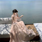 Gentle temperament V-neck halter dress unique waist A-line beach dress R0576