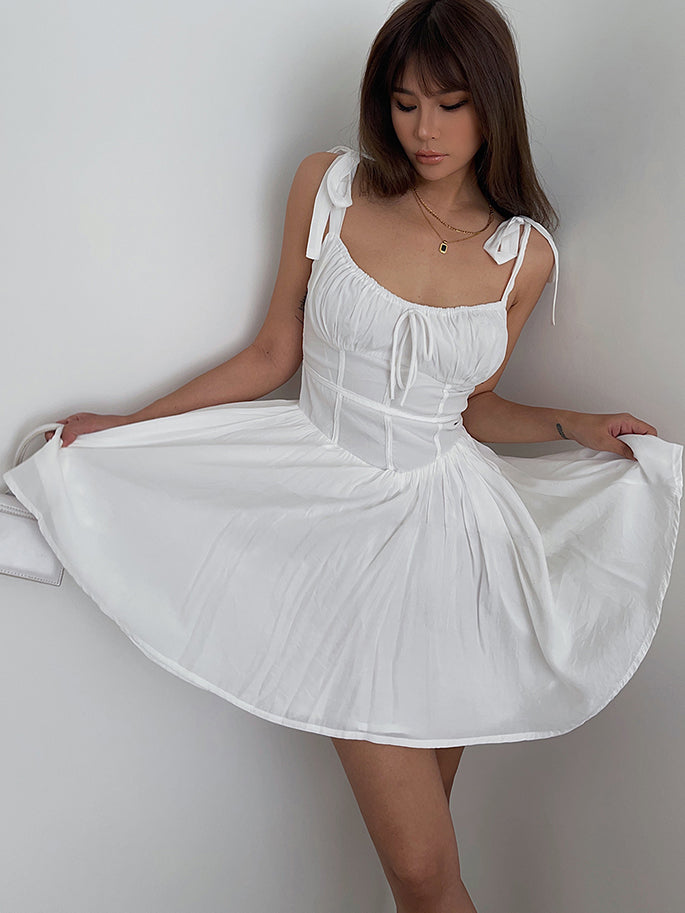 New French first love niche design short skirt gentle style white dress summer little white dress R3045