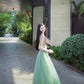 Green mesh suspender dress temperament fairy long skirt beautiful summer skirt R0783