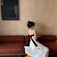 White tube top dress gentle style unique mesh long skirt R0531