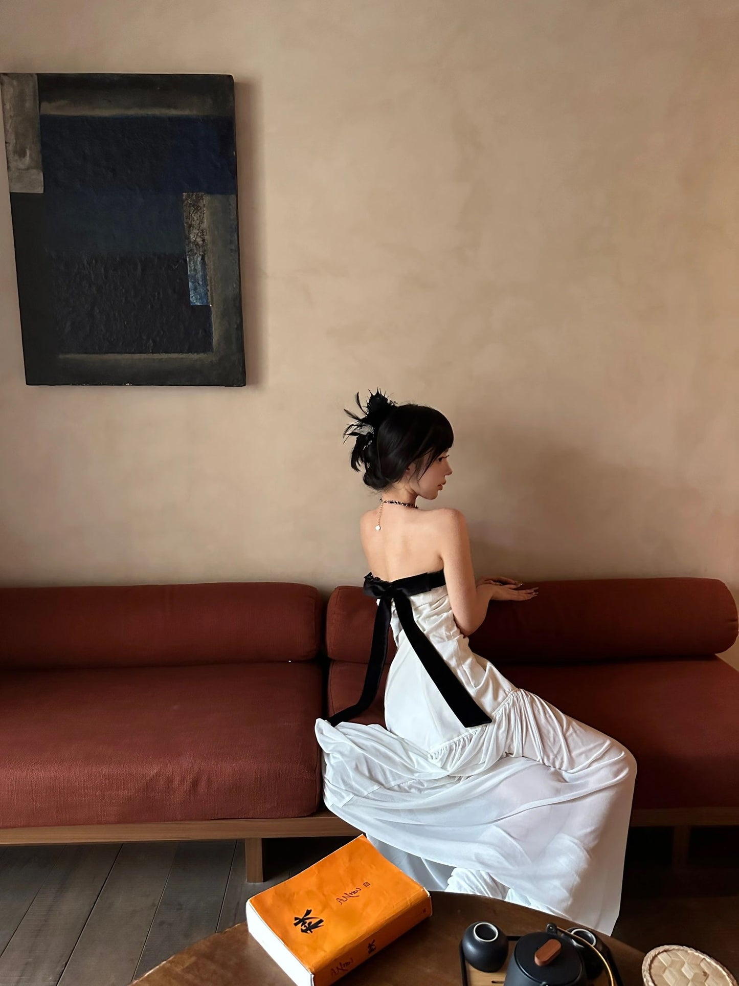 White tube top dress gentle style unique mesh long skirt R0531