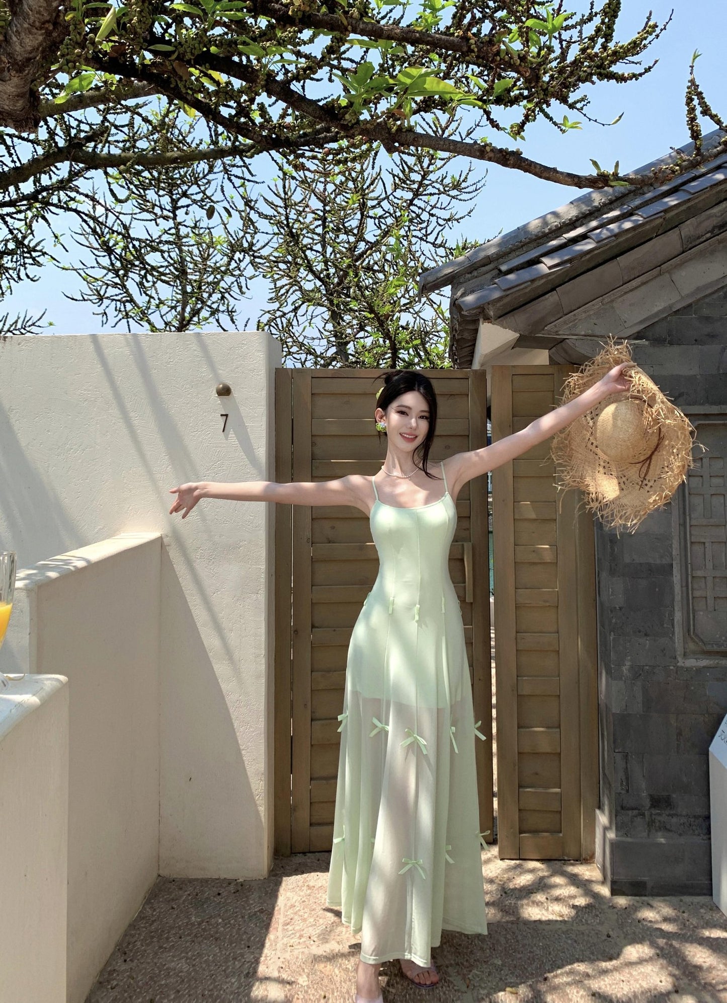 One dress multiple wear mint green suspender dress unique beautiful skirt R0532