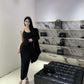 Black slim waist halter dress sexy backless holiday hip-hugging slit inner long skirt R1445