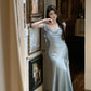 Dress satin 2025 ruffled holiday fishtail pure desire banquet sling long dress R1446