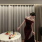 Off-shoulder sleeveless dress velvet banquet temperament fishtail dress skirt R1448