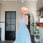 French gentle style blue V-neck suspender skirt 2025 new seaside holiday style waist temperament dress R0443