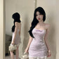 Pure lace tube top dress with bowknot slim fit petite French sexy hip skirt R3668