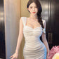 Sexy mesh pleated dress summer new style slim fit temperament hip sleeveless short skirt R3712