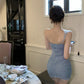 Sexy celebrity style dress high waist temperament design slim fit hip-hugging short skirt R3711