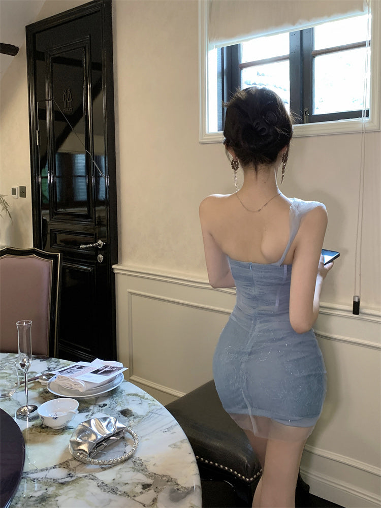 Sexy celebrity style dress high waist temperament design slim fit hip-hugging short skirt R3711