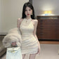 New Chinese style sexy cheongsam French sexy high waist temperament slim short sleeveless dress R3709