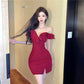 Sexy ruffled one-shoulder dress for women, high-end temperament, v-neck, slim-fitting, hip-wrapped short skirt R3676