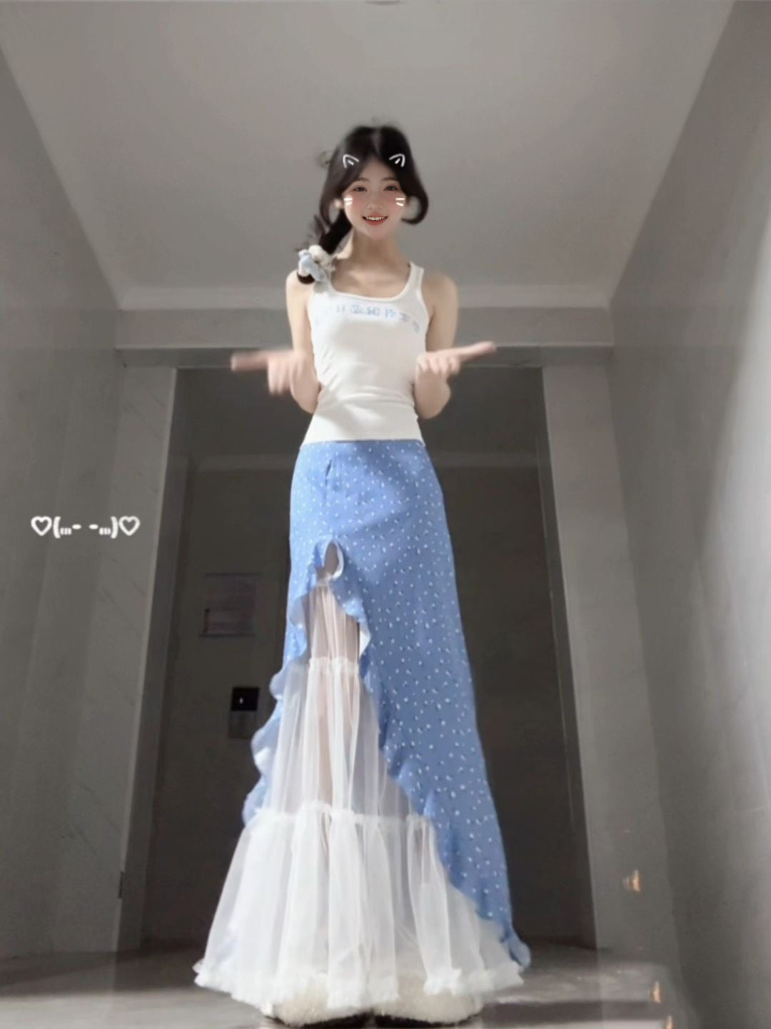 Suit white camisole faux two piece skirt two piece suit R0650