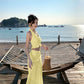 Beautiful outfit set V-neck halter top skirt sexy holiday style two-piece suit R0652