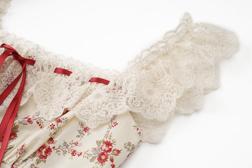 Tea break French lace floral suspender dress 2025 new princess puffy skirt R0025