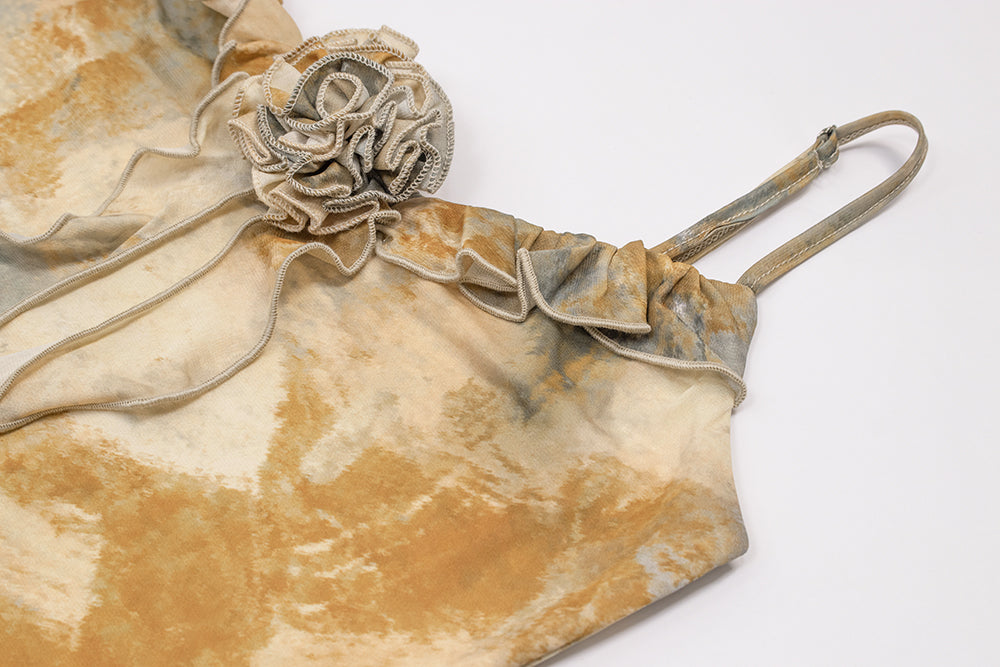 Wasteland style smudged suspender dress 2025 new holiday retro knitted irregular slit long skirt R0059