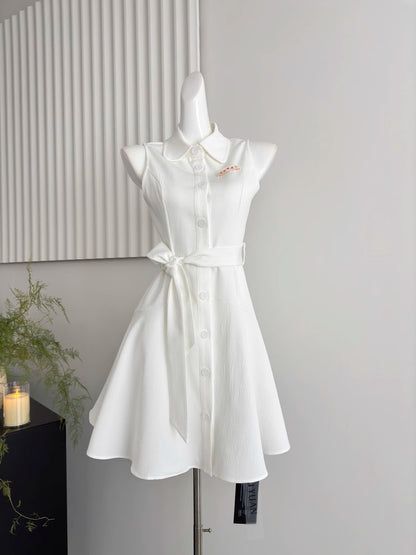 White shirt dress new style waist short skirt sleeveless shirt skirt R2007