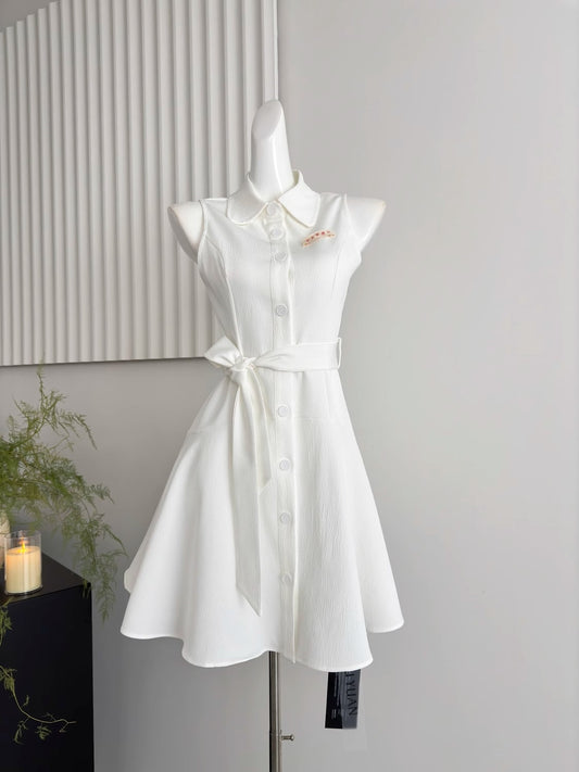 White shirt dress new style waist short skirt sleeveless shirt skirt R2007