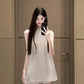 Temperament high-grade sleeveless halter neck dress beautiful mesh flower bud skirt R0763