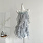 Multi-layered ruffled V-neck chiffon suspender dress with flowers for holiday R2128