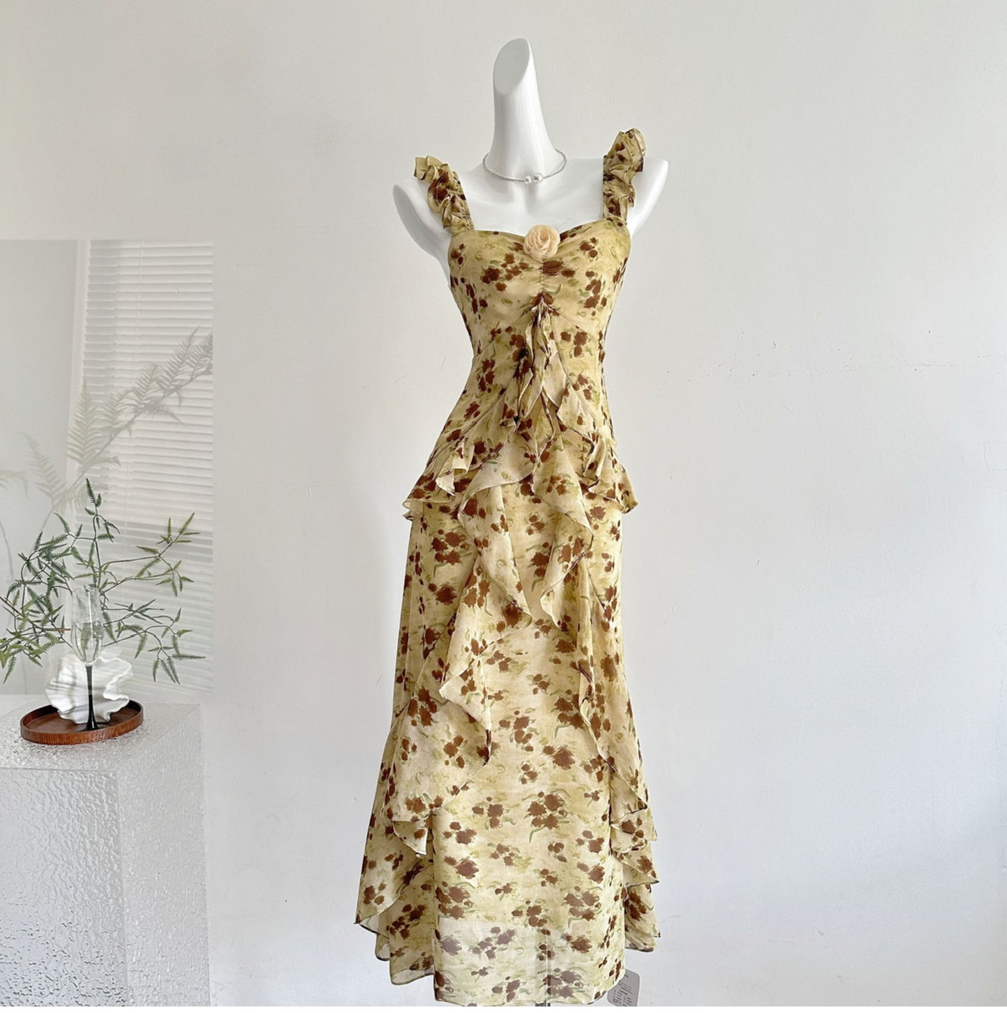 Retro three-dimensional flower decoration ruffled floral skirt R2130