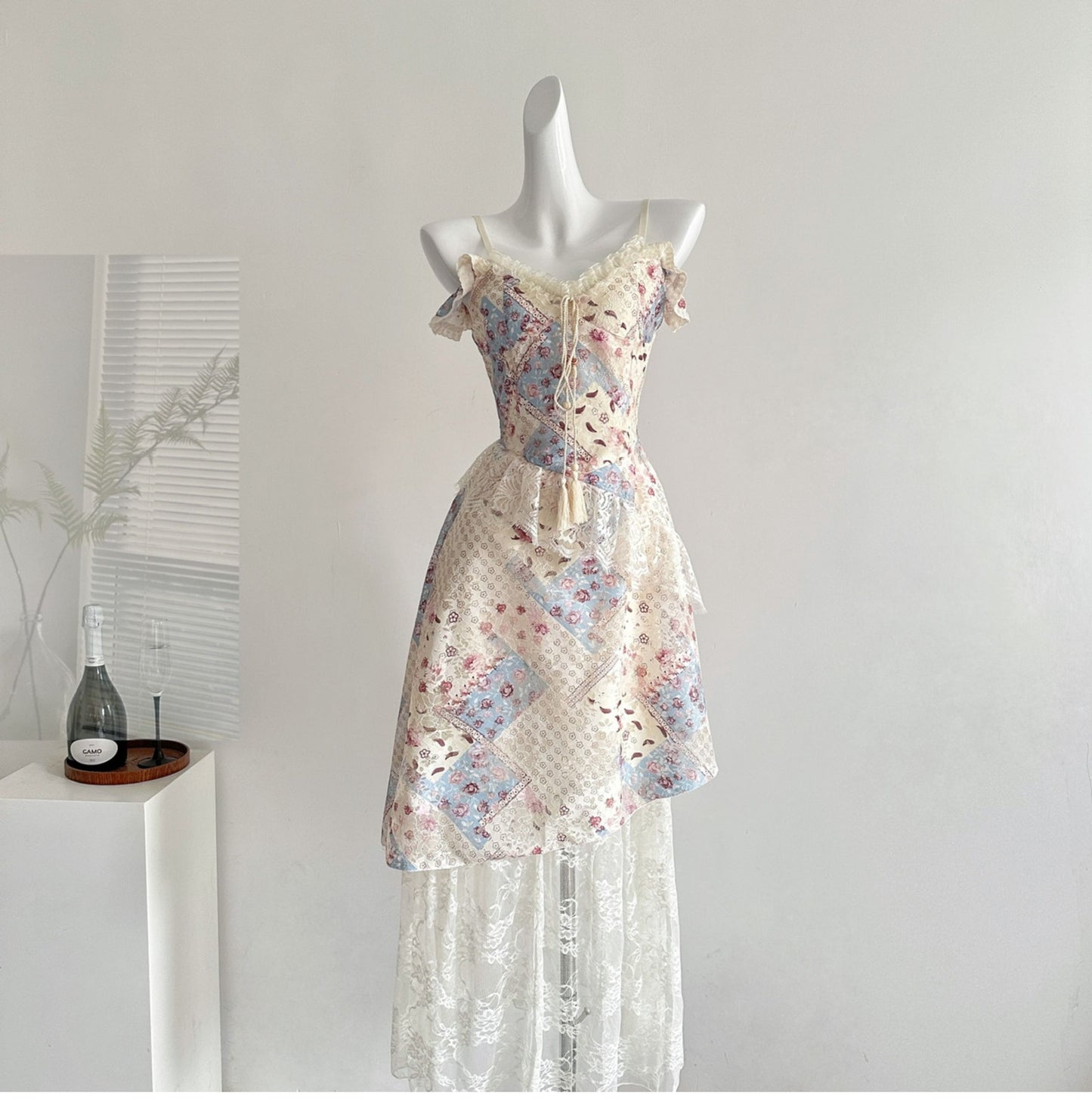 Summer gentle slim fit floral irregular long skirt R2122